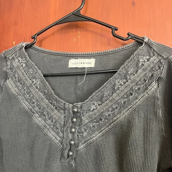 Lucky Brand Charcoal Lace-Accent Long Sleeve Top - Picture 3 of 10